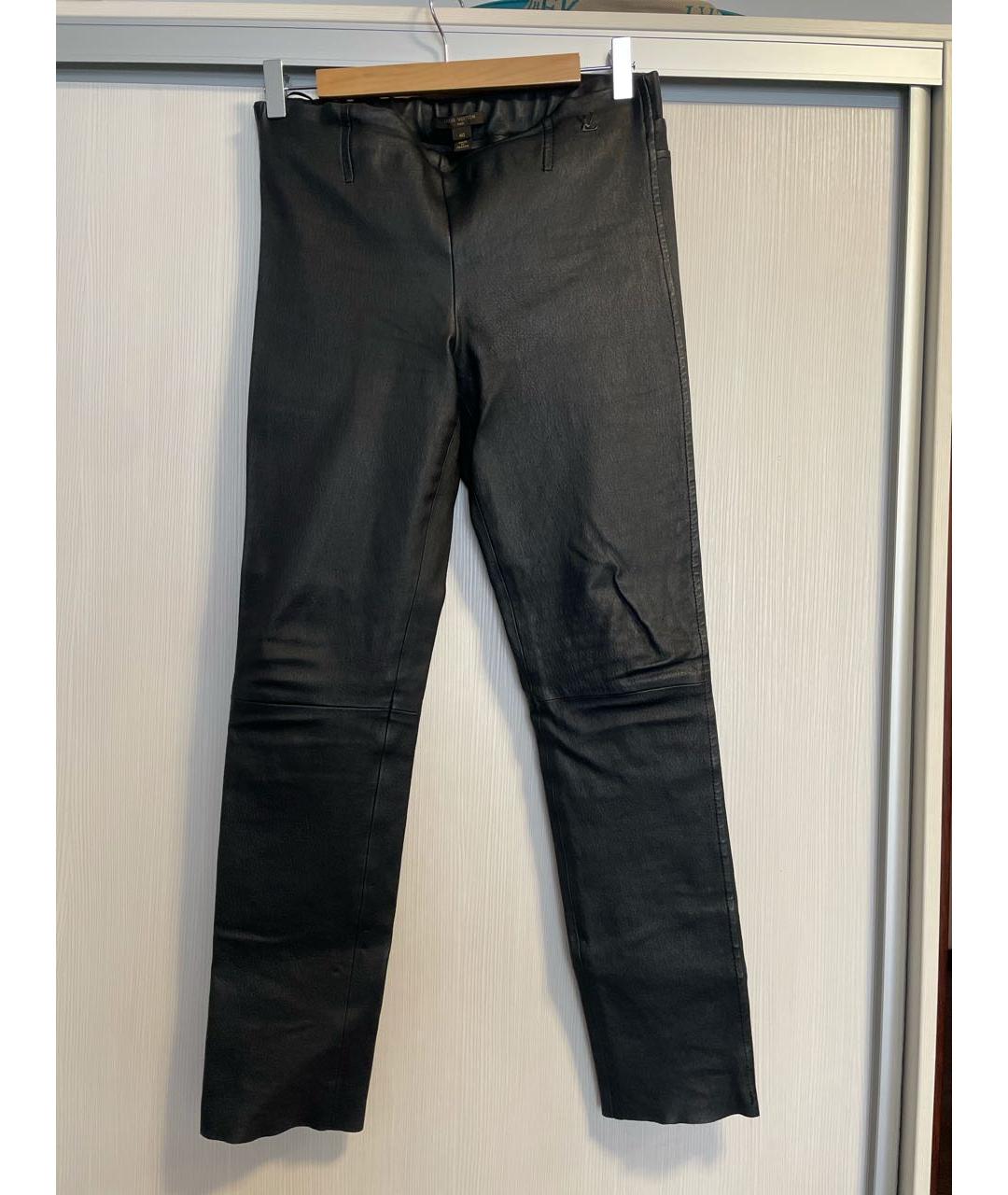 LOUIS VUITTON Черные кожаные брюки узкие, фото 4