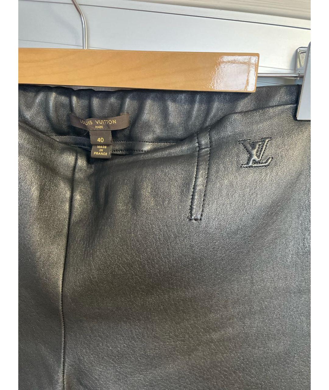 LOUIS VUITTON PRE-OWNED Черные кожаные брюки узкие, фото 2