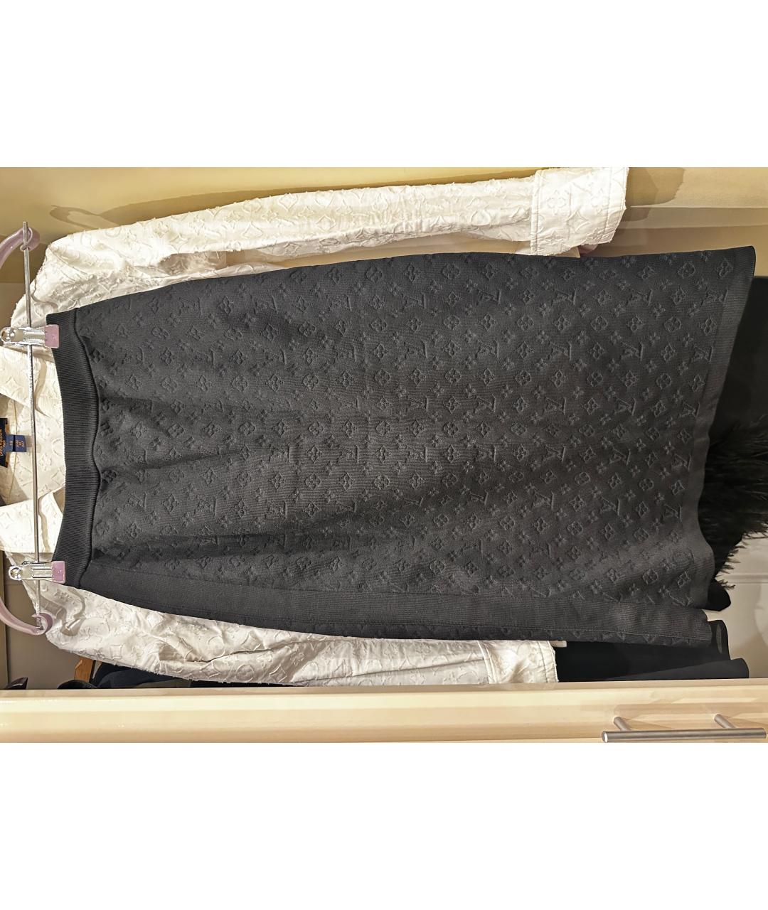 LOUIS VUITTON Черная шелковая юбка миди, фото 2