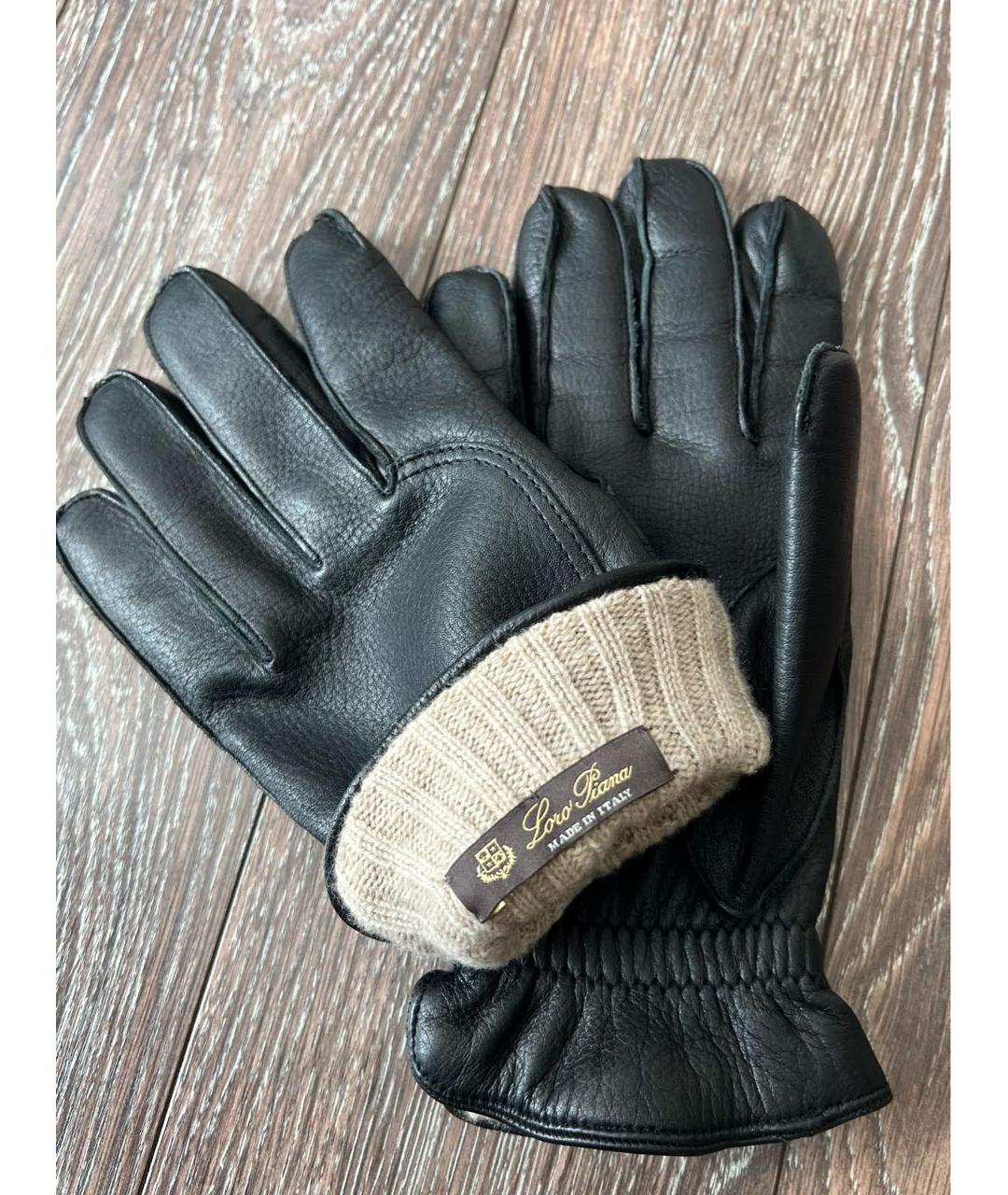 LORO PIANA Черные кожаные перчатки, фото 3