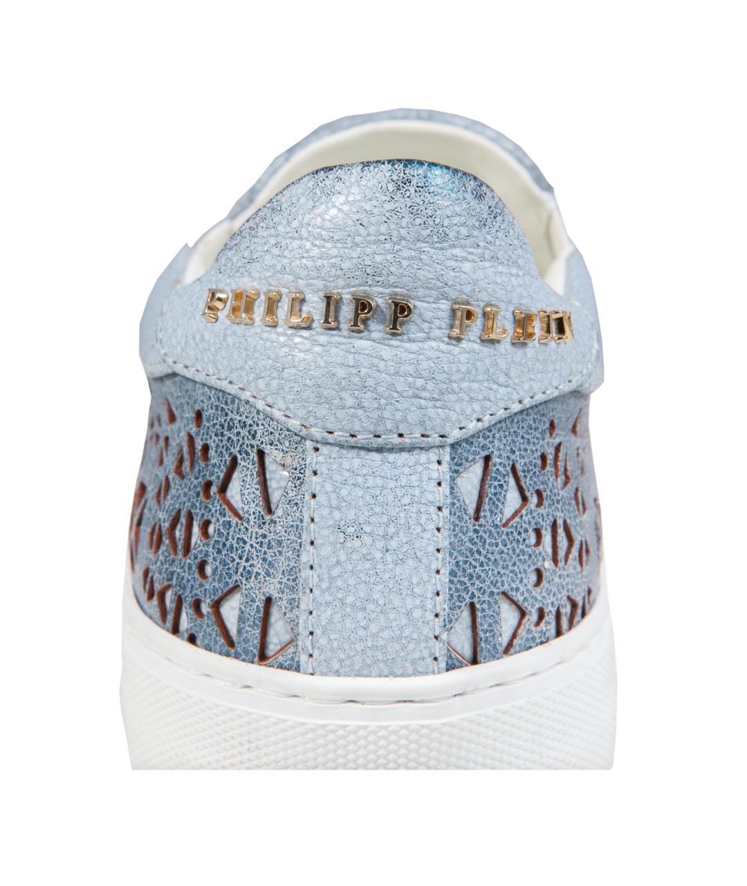 PHILIPP PLEIN Голубые кожаные слипоны, фото 4