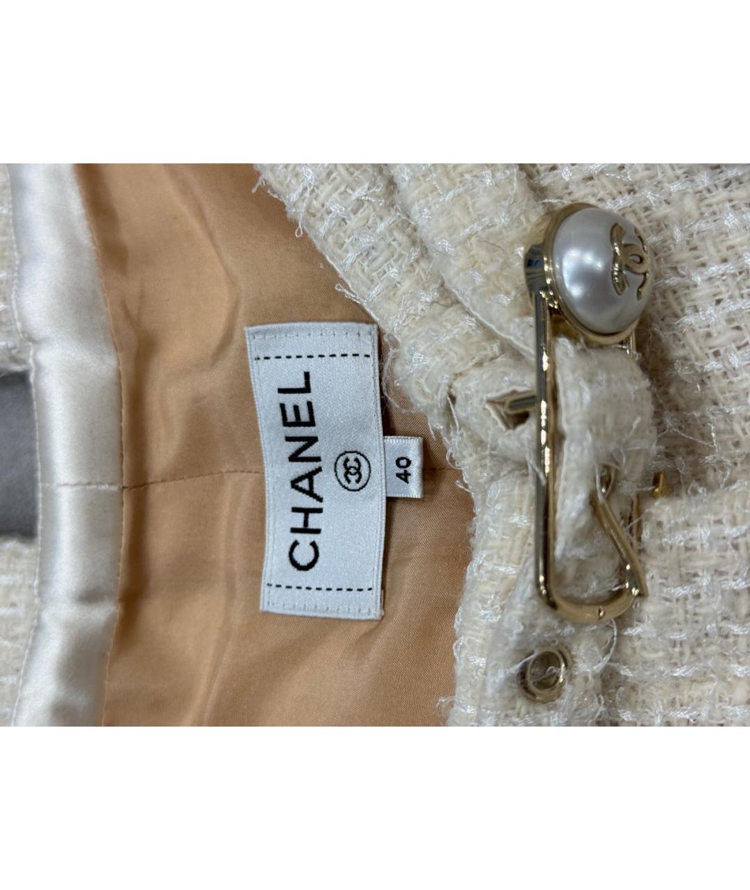 CHANEL PRE-OWNED Бежевые твидовые брюки широкие, фото 3