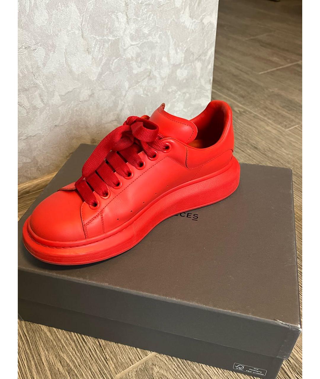ALEXANDER MCQUEEN Красные кожаные низкие кроссовки / кеды, фото 5