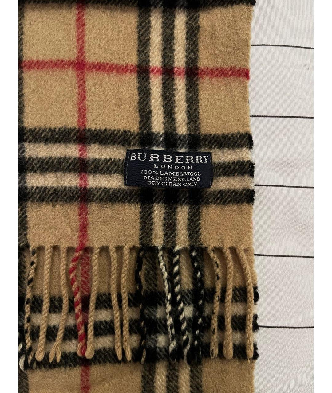 BURBERRY Бежевый шерстяной шарф, фото 3
