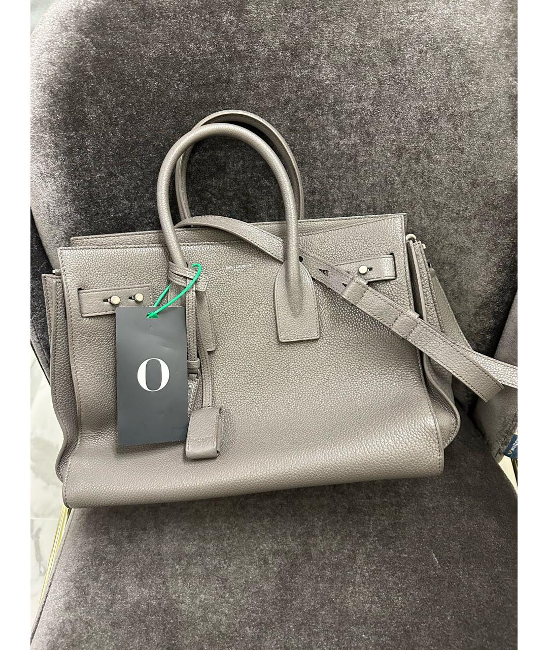 SAINT LAURENT Серая кожаная сумка с короткими ручками, фото 7