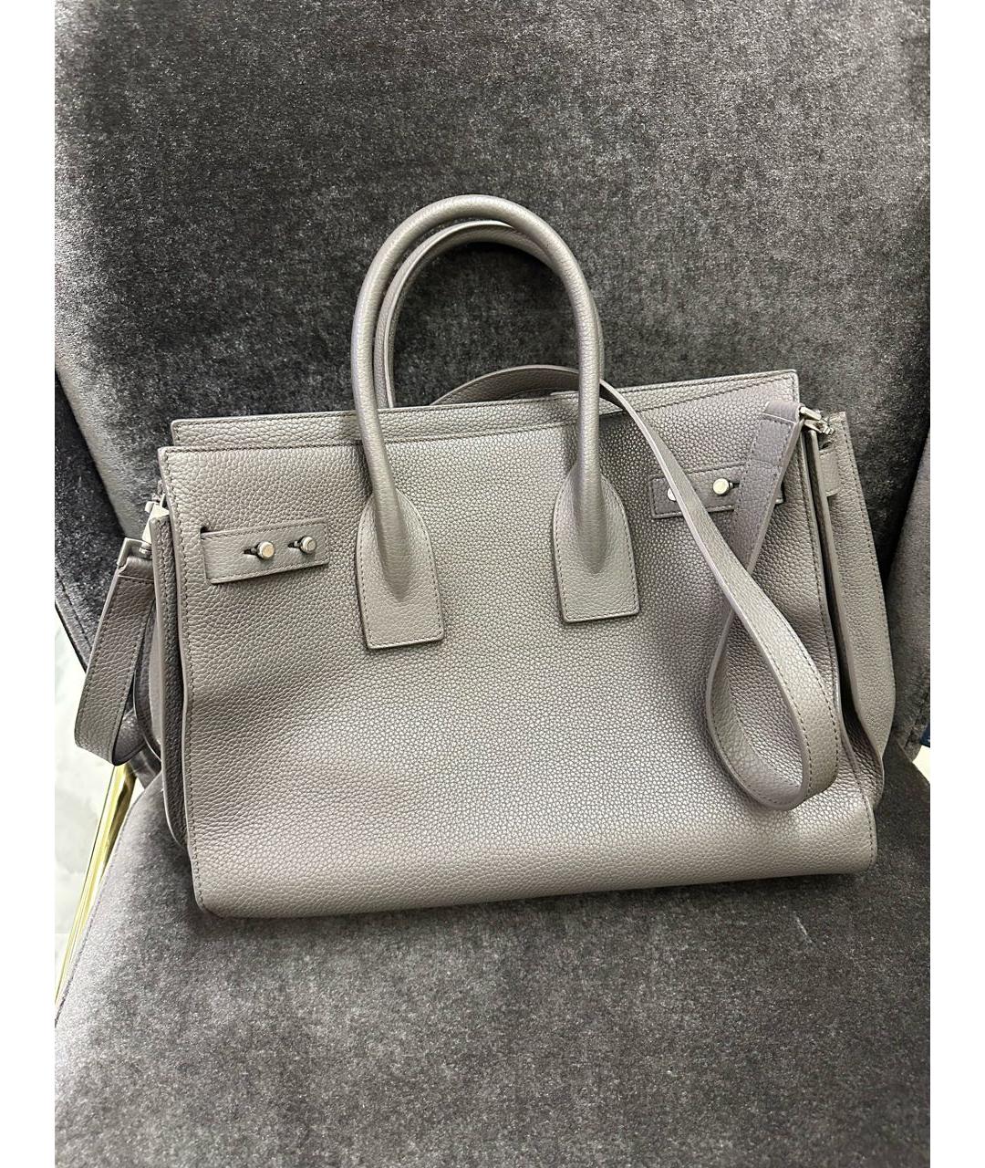 SAINT LAURENT Серая кожаная сумка с короткими ручками, фото 2