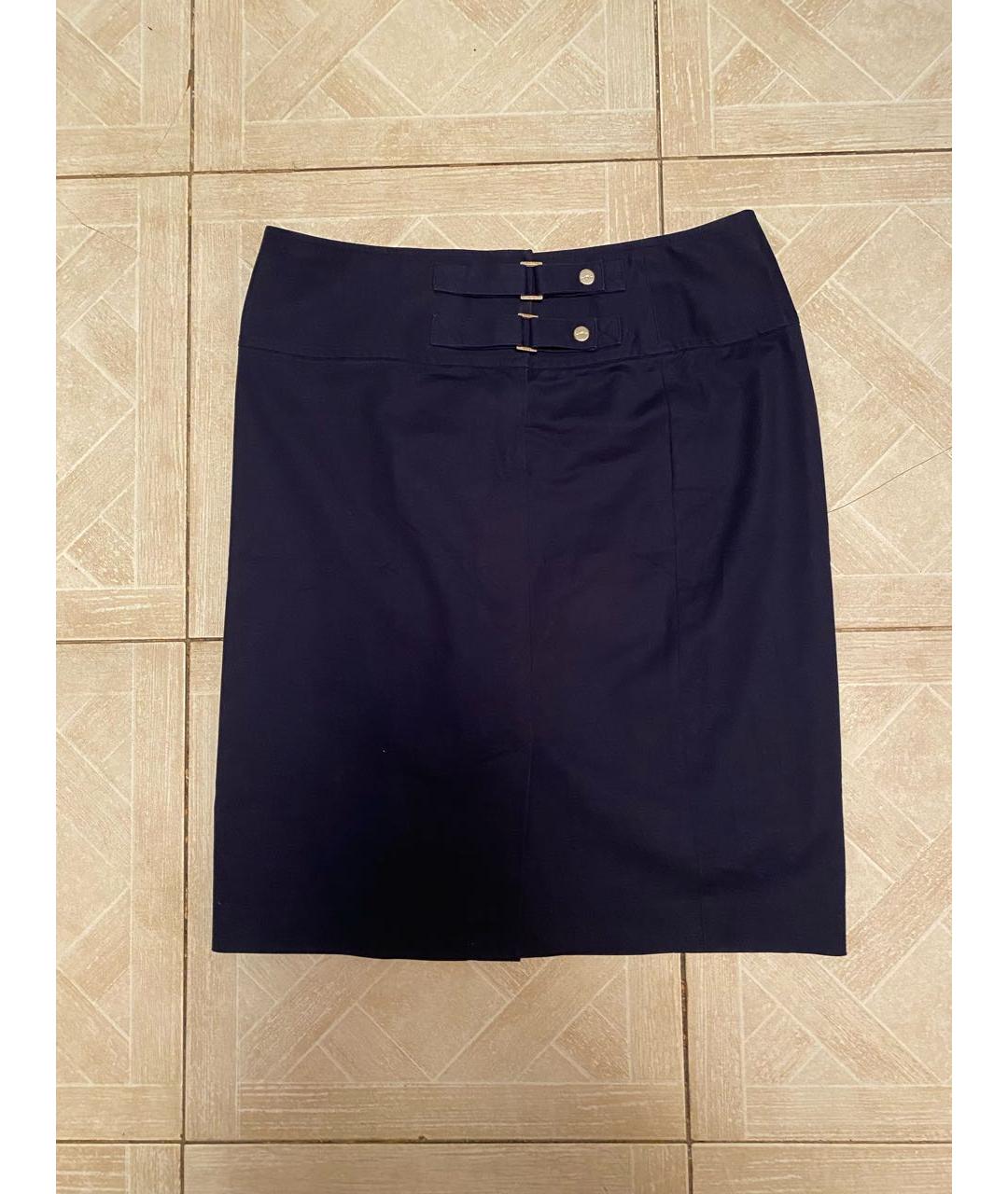 RALPH LAUREN COLLECTION Темно-синяя хлопко-эластановая юбка миди, фото 8