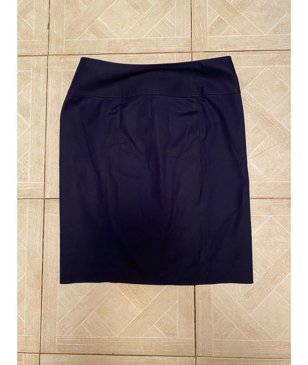 RALPH LAUREN COLLECTION Темно-синяя хлопко-эластановая юбка миди, фото 2