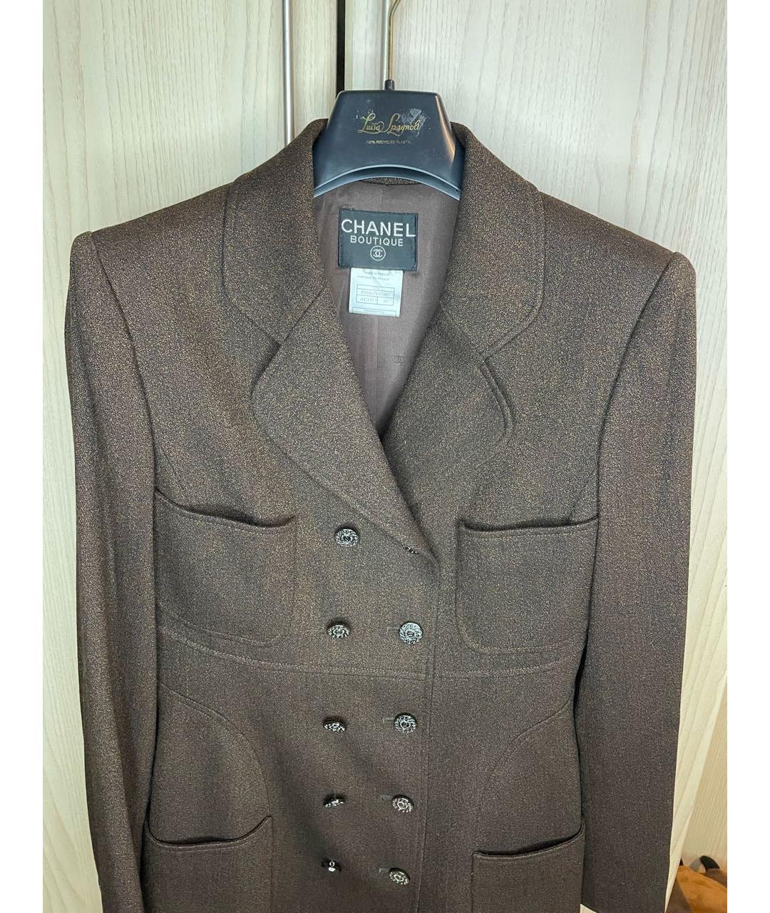 CHANEL PRE-OWNED Коричневый шерстяной жакет/пиджак, фото 3