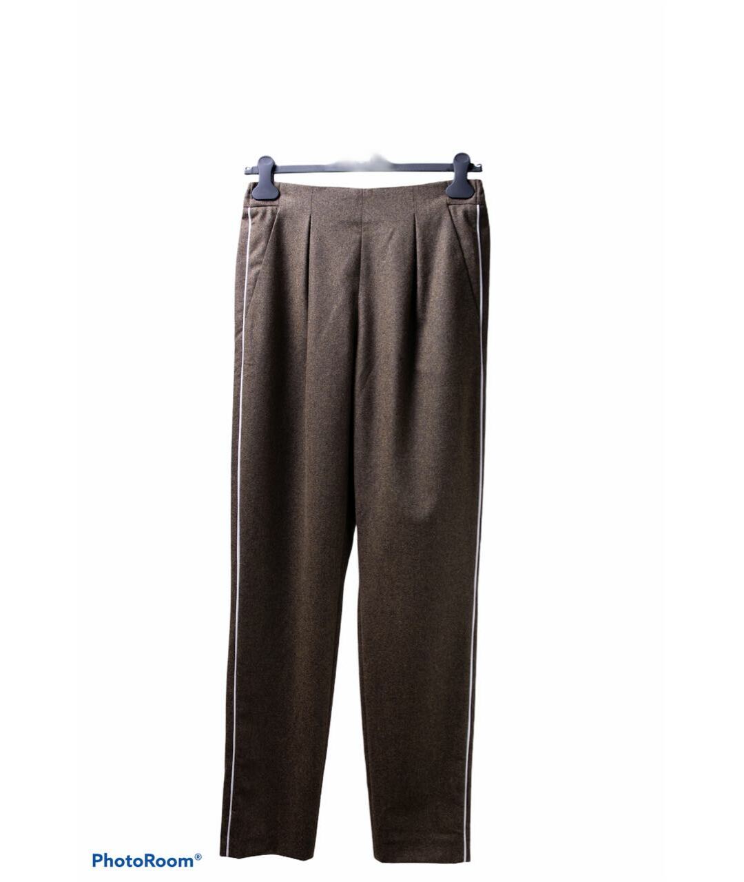 FENDI Хаки шерстяные прямые брюки, фото 6