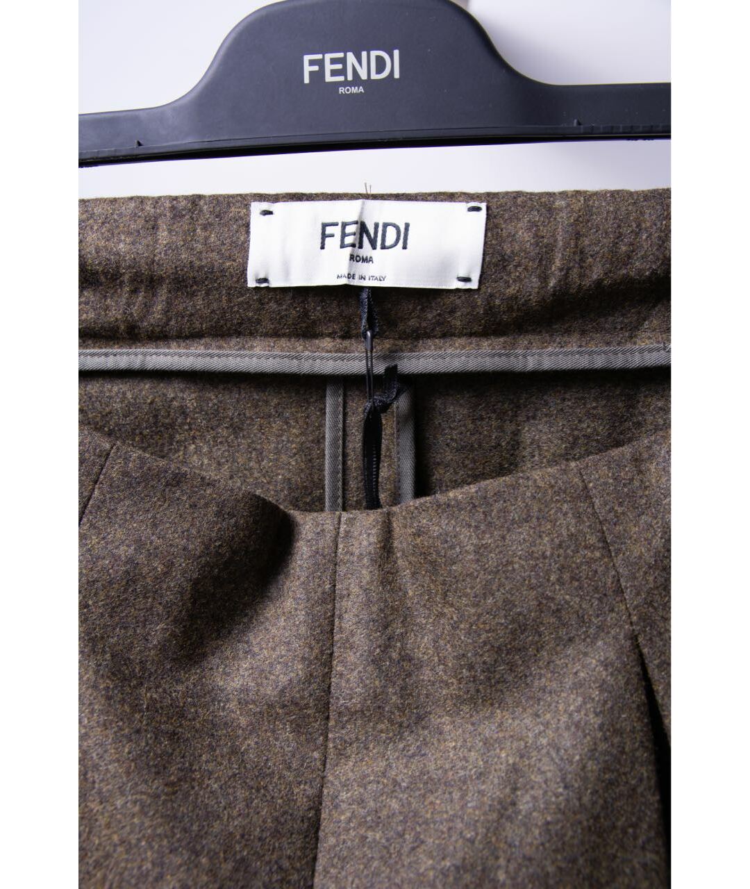 FENDI Хаки шерстяные прямые брюки, фото 3