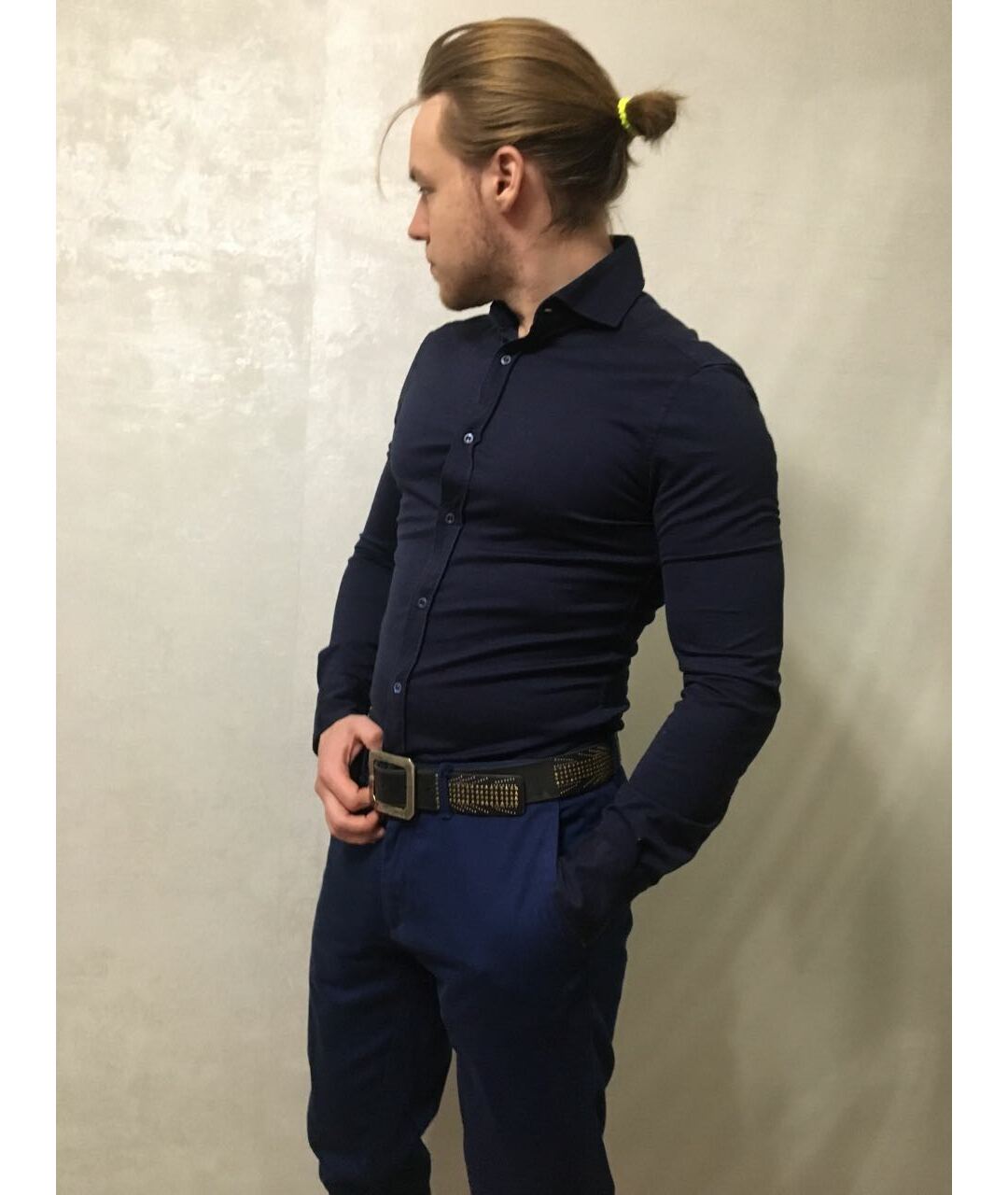 BRUNELLO CUCINELLI Темно-синяя хлопковая кэжуал рубашка, фото 4