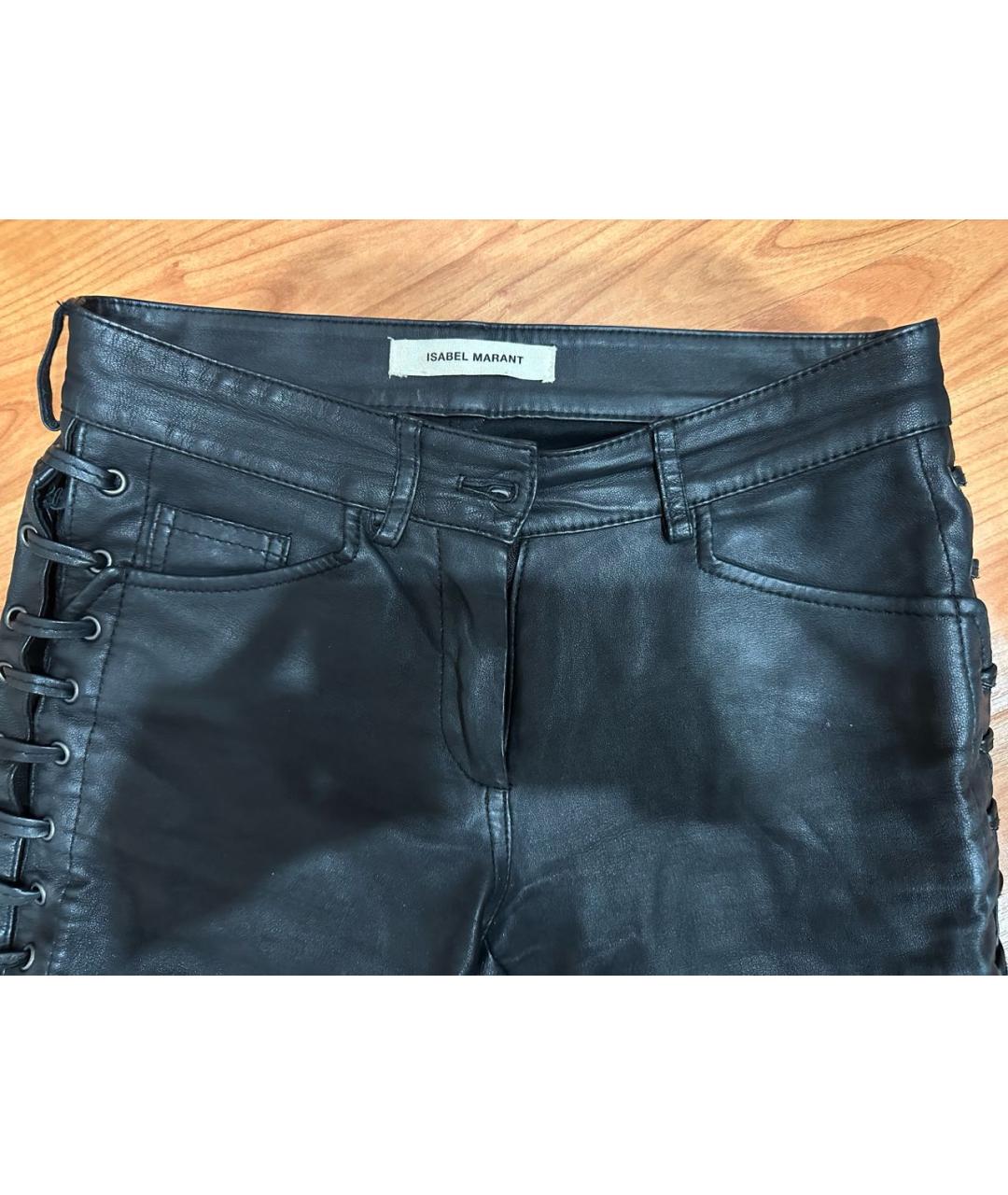 ISABEL MARANT Черные кожаные прямые брюки, фото 3