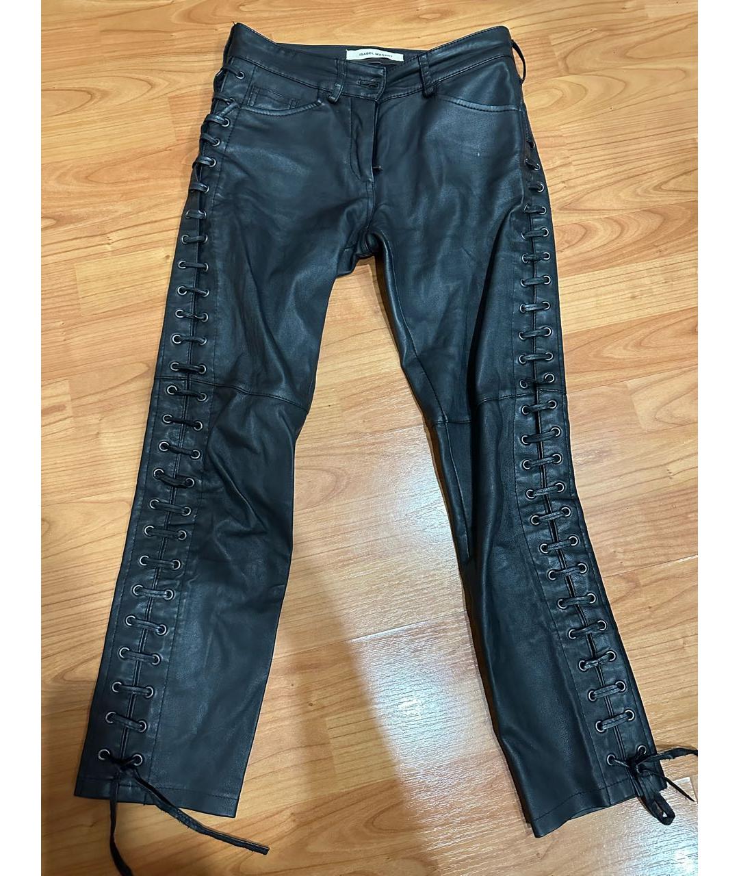 ISABEL MARANT Черные кожаные прямые брюки, фото 5