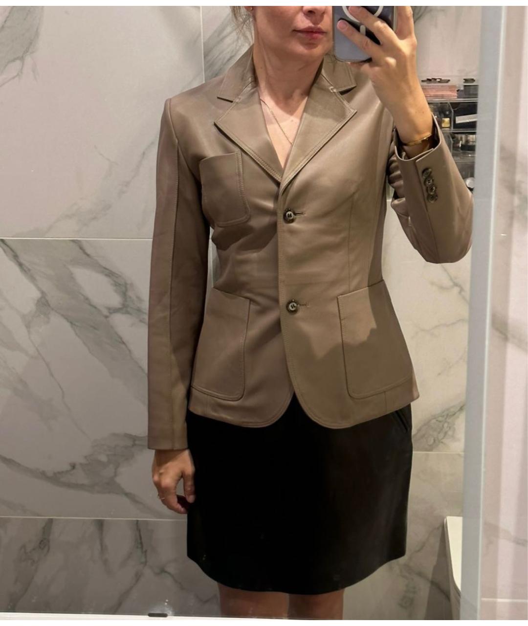 12 STOREEZ Бежевый кожаный жакет/пиджак, фото 4