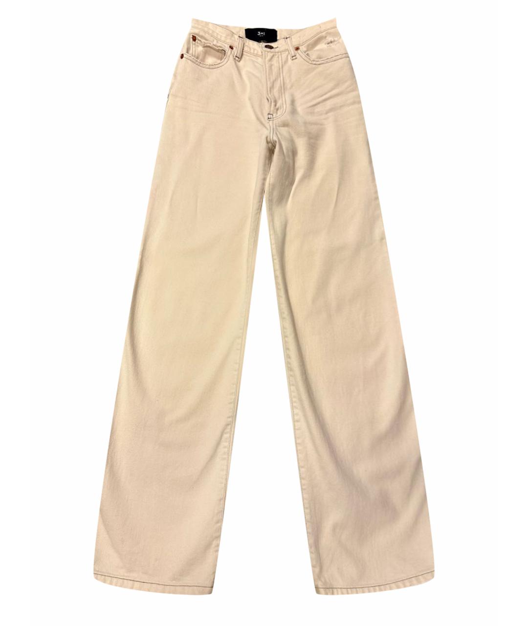 3X1 Бежевые хлопковые прямые джинсы, фото 1