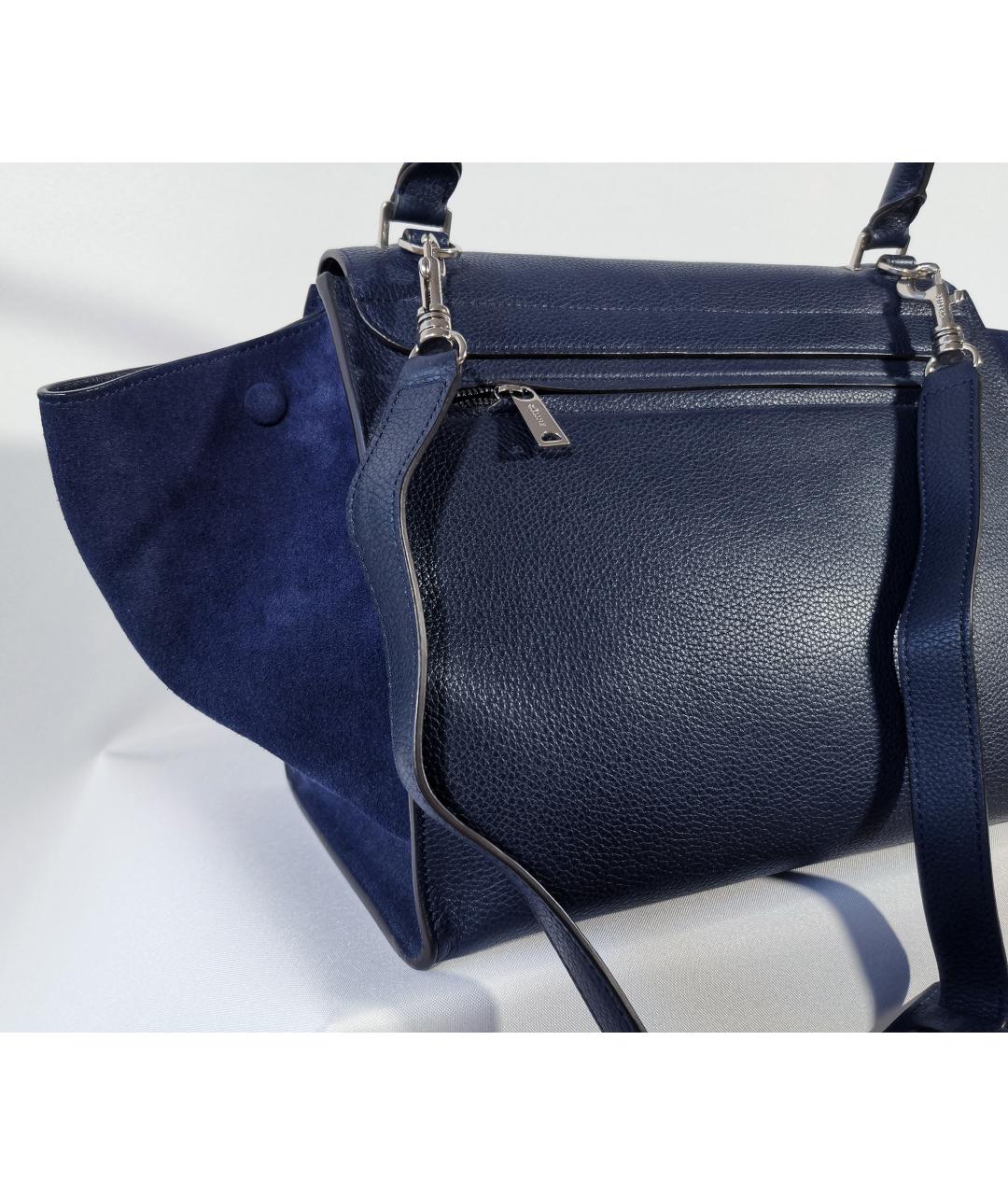 CELINE Темно-синяя кожаная сумка с короткими ручками, фото 5