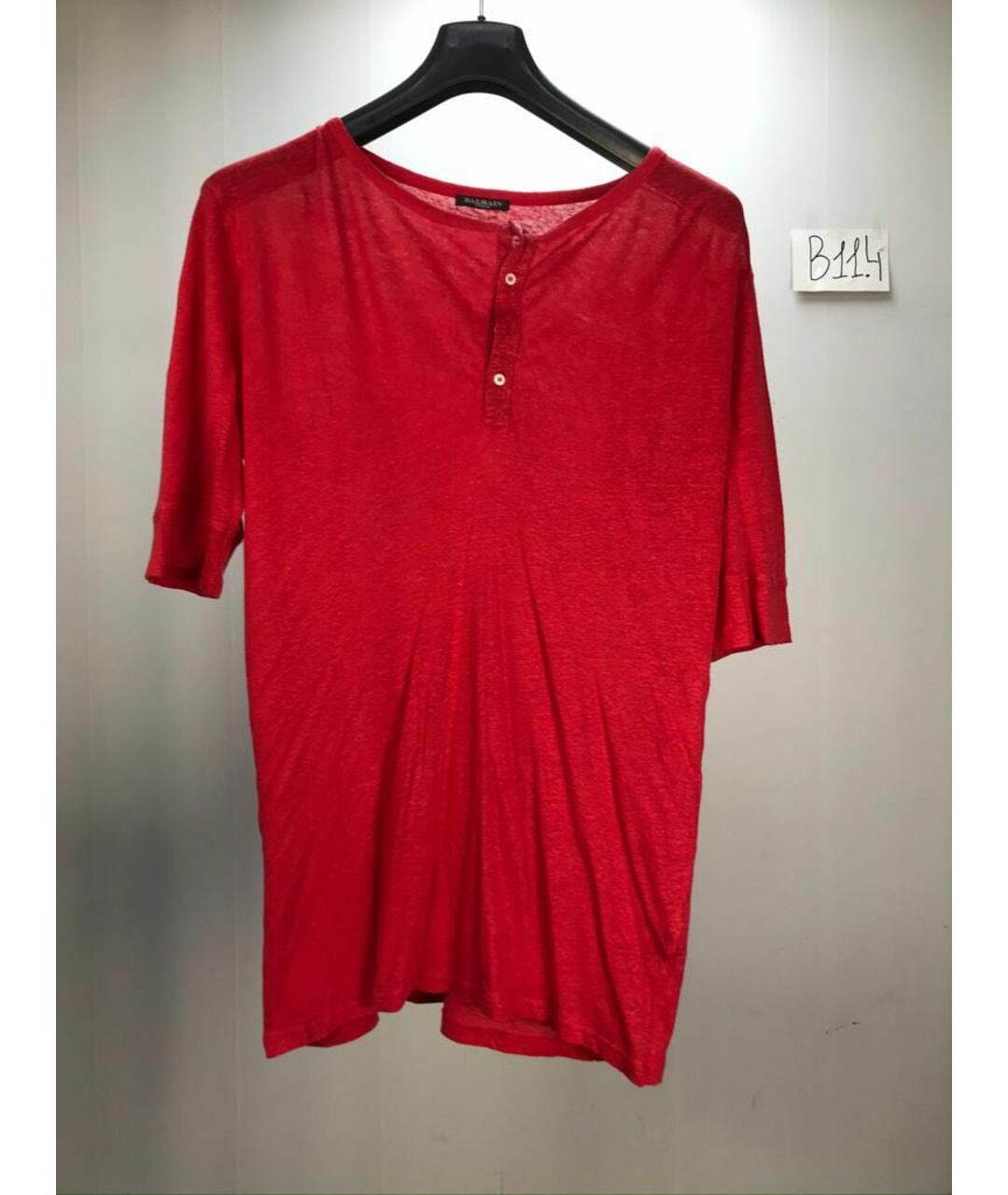 BALMAIN Красная хлопко-леновая футболка, фото 5