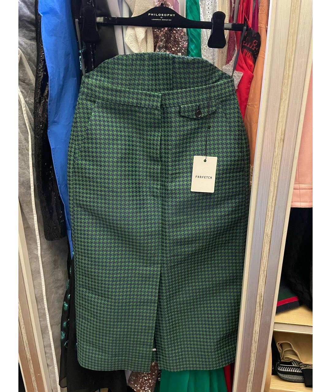 Pushbutton Зеленая полиуретановая юбка миди, фото 2