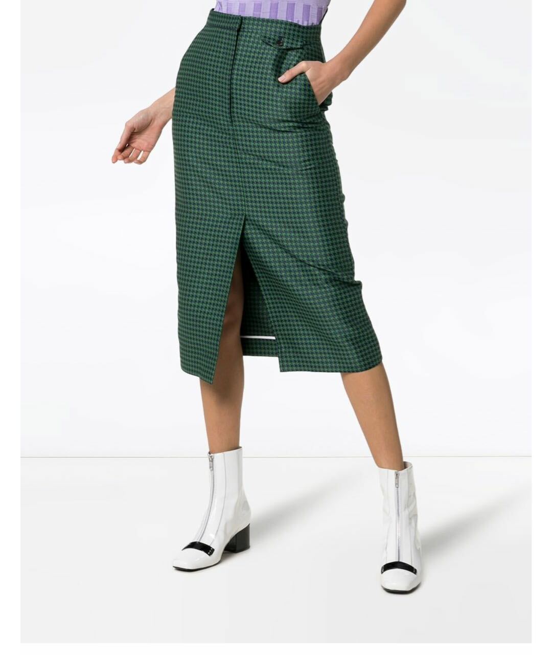 Pushbutton Зеленая полиуретановая юбка миди, фото 6