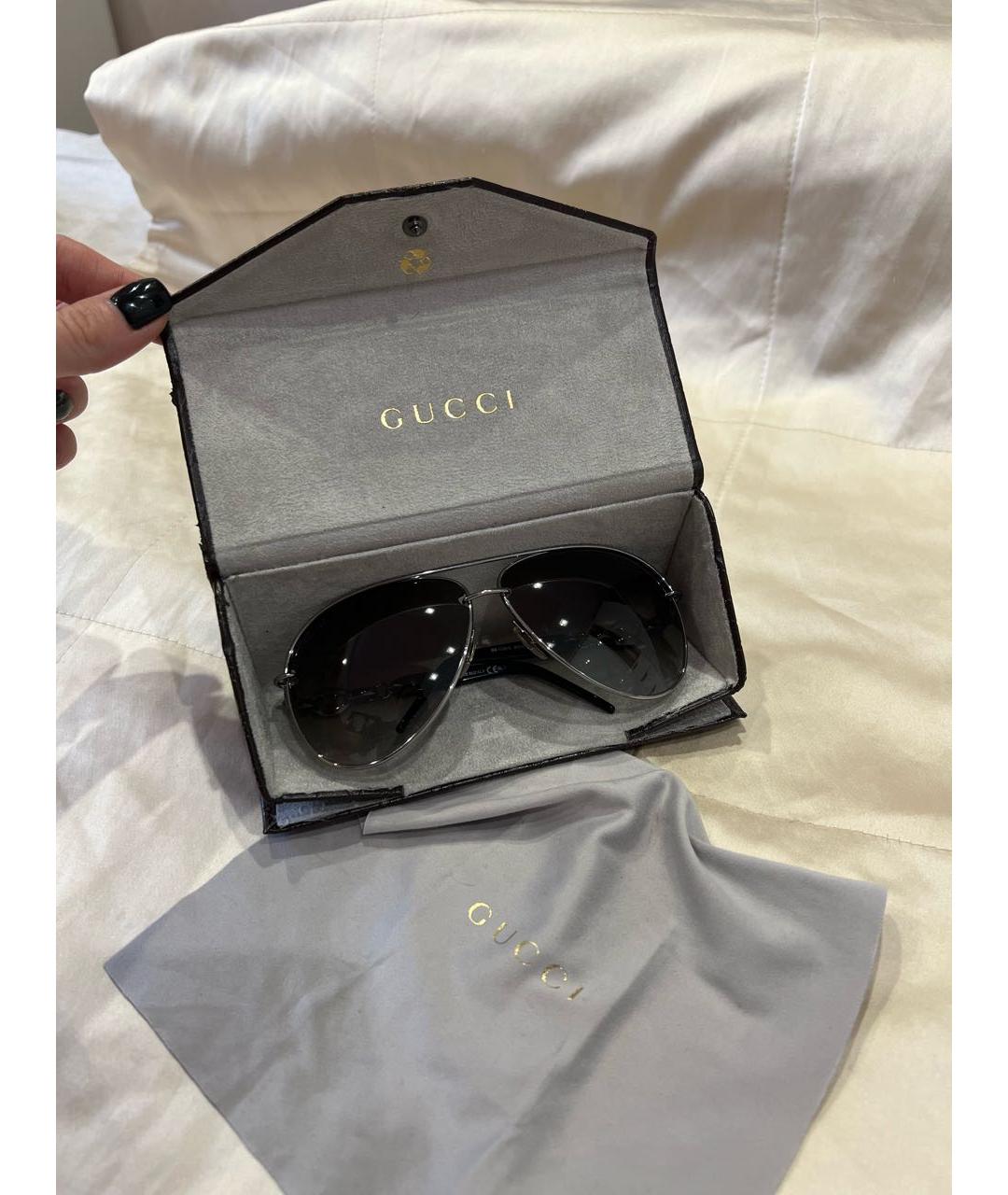 GUCCI Серебряные металлические солнцезащитные очки, фото 5