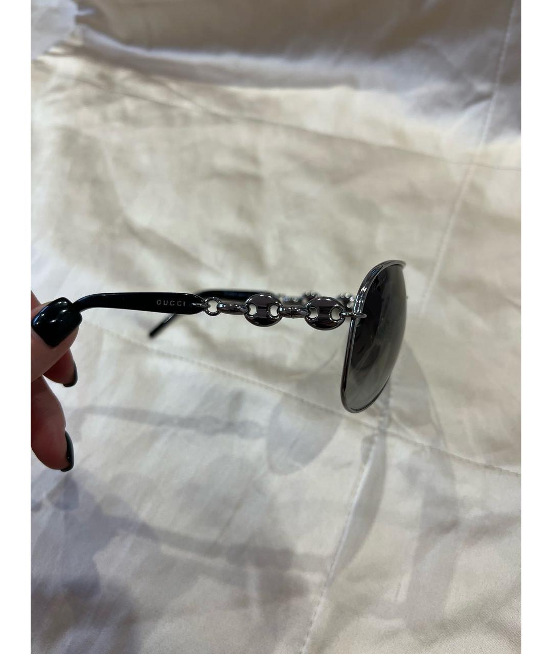 GUCCI Серебряные металлические солнцезащитные очки, фото 3