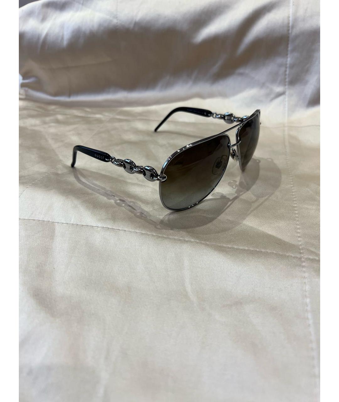 GUCCI Серебряные металлические солнцезащитные очки, фото 2