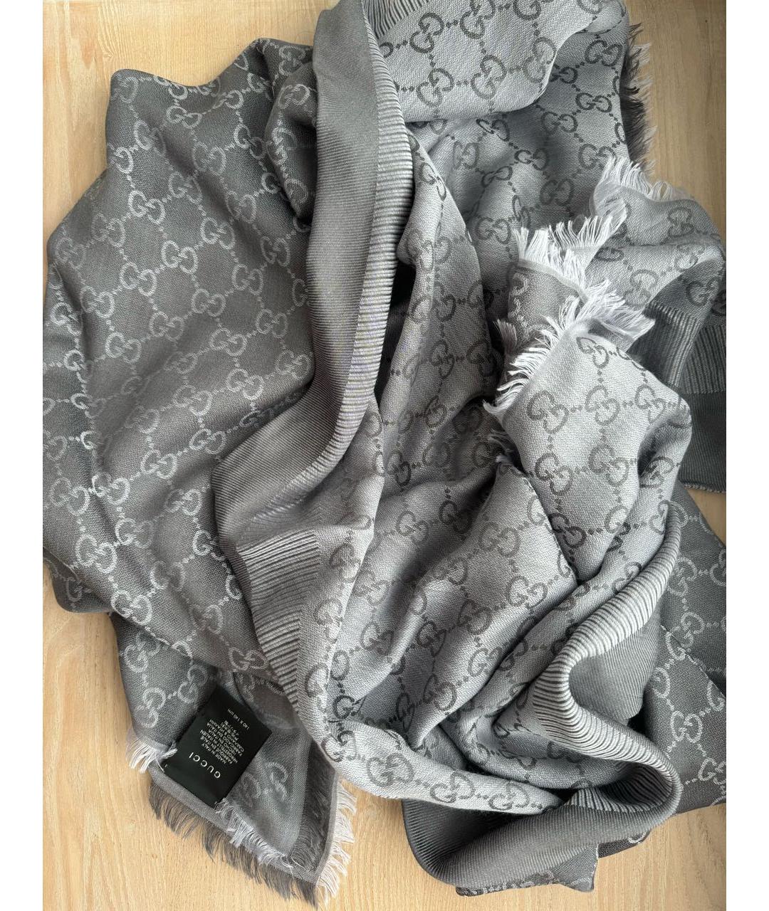 GUCCI Серый шерстяной платок, фото 3