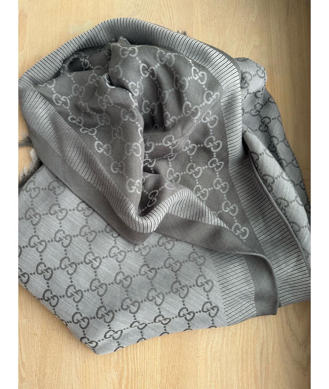 GUCCI Серый шерстяной платок, фото 2