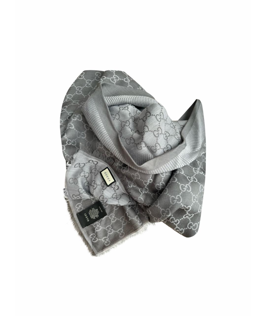 GUCCI Серый шерстяной платок, фото 1