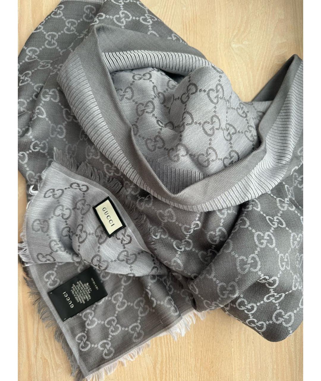 GUCCI Серый шерстяной платок, фото 4
