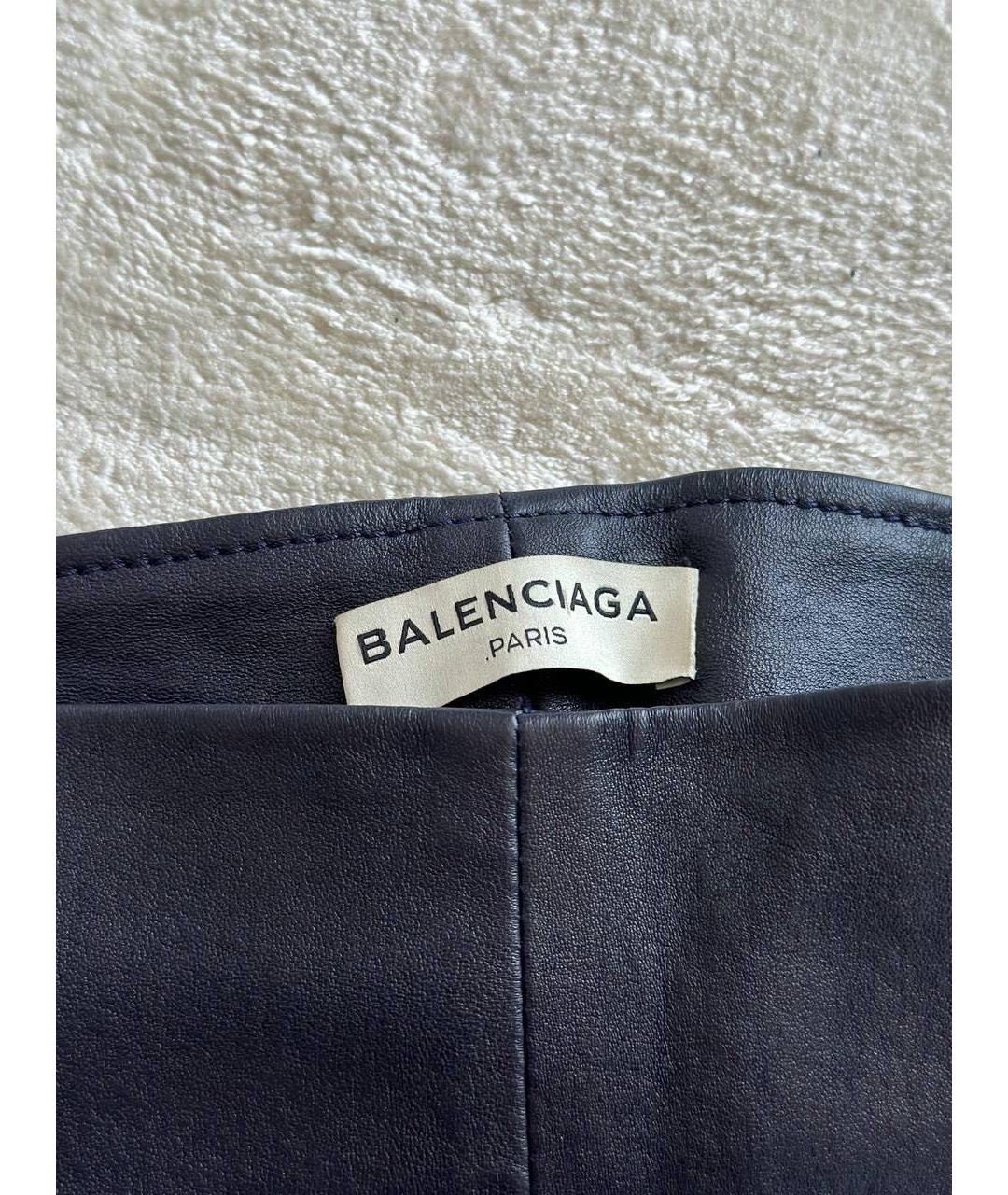 BALENCIAGA Темно-синие кожаные брюки узкие, фото 5