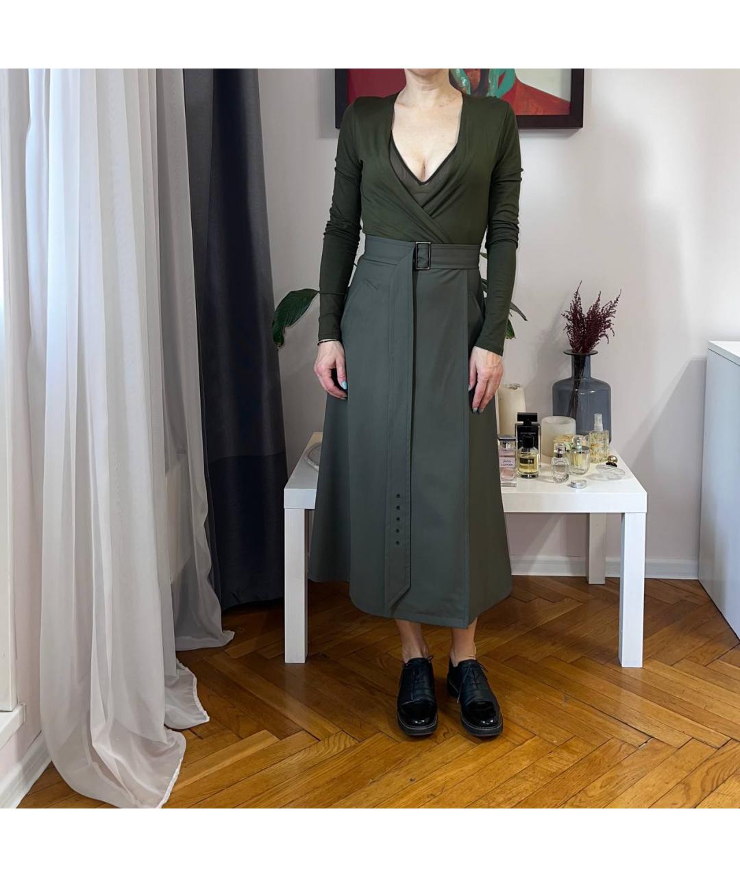 MAX MARA Хаки вискозное повседневное платье, фото 8