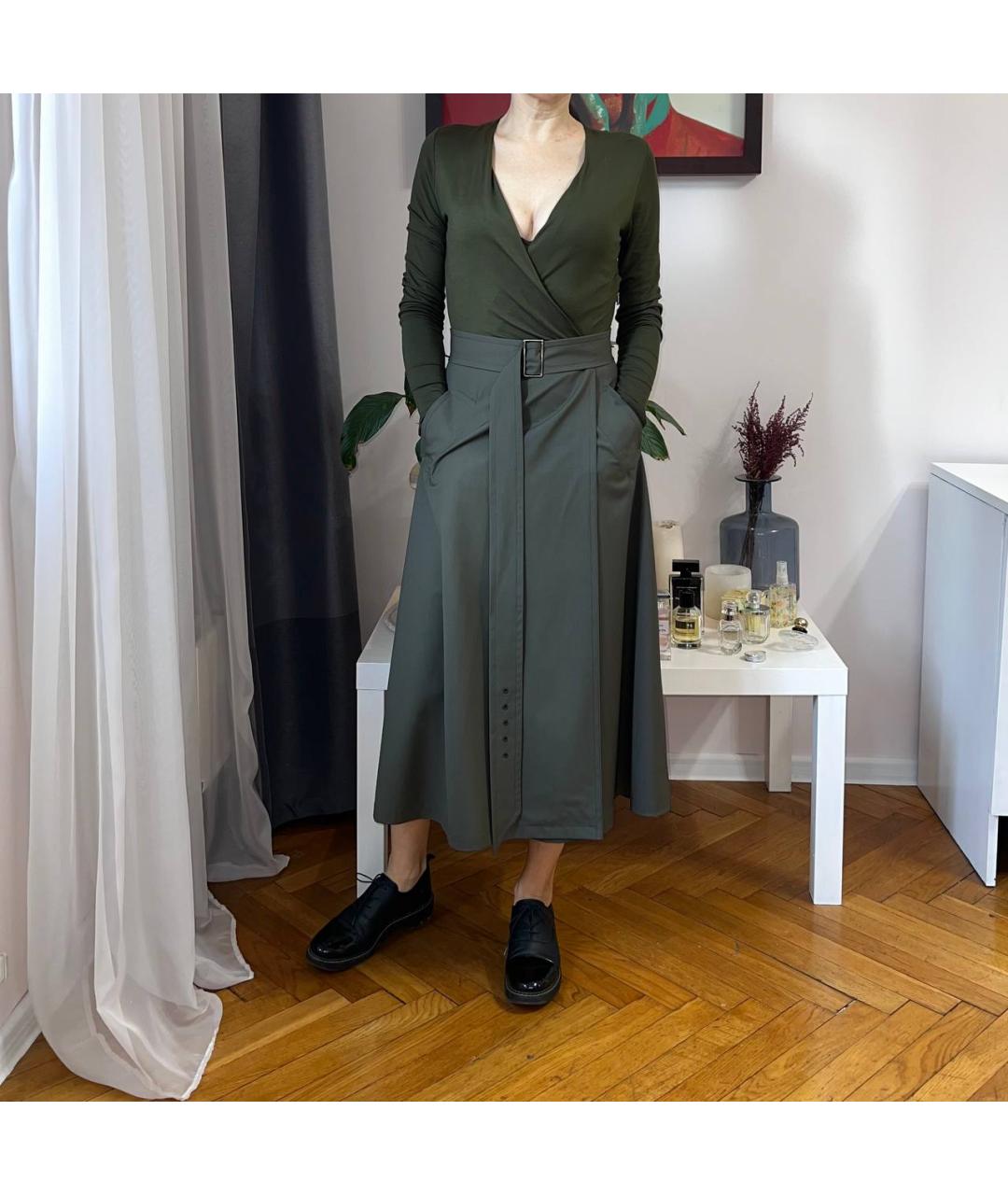 MAX MARA Хаки вискозное повседневное платье, фото 3