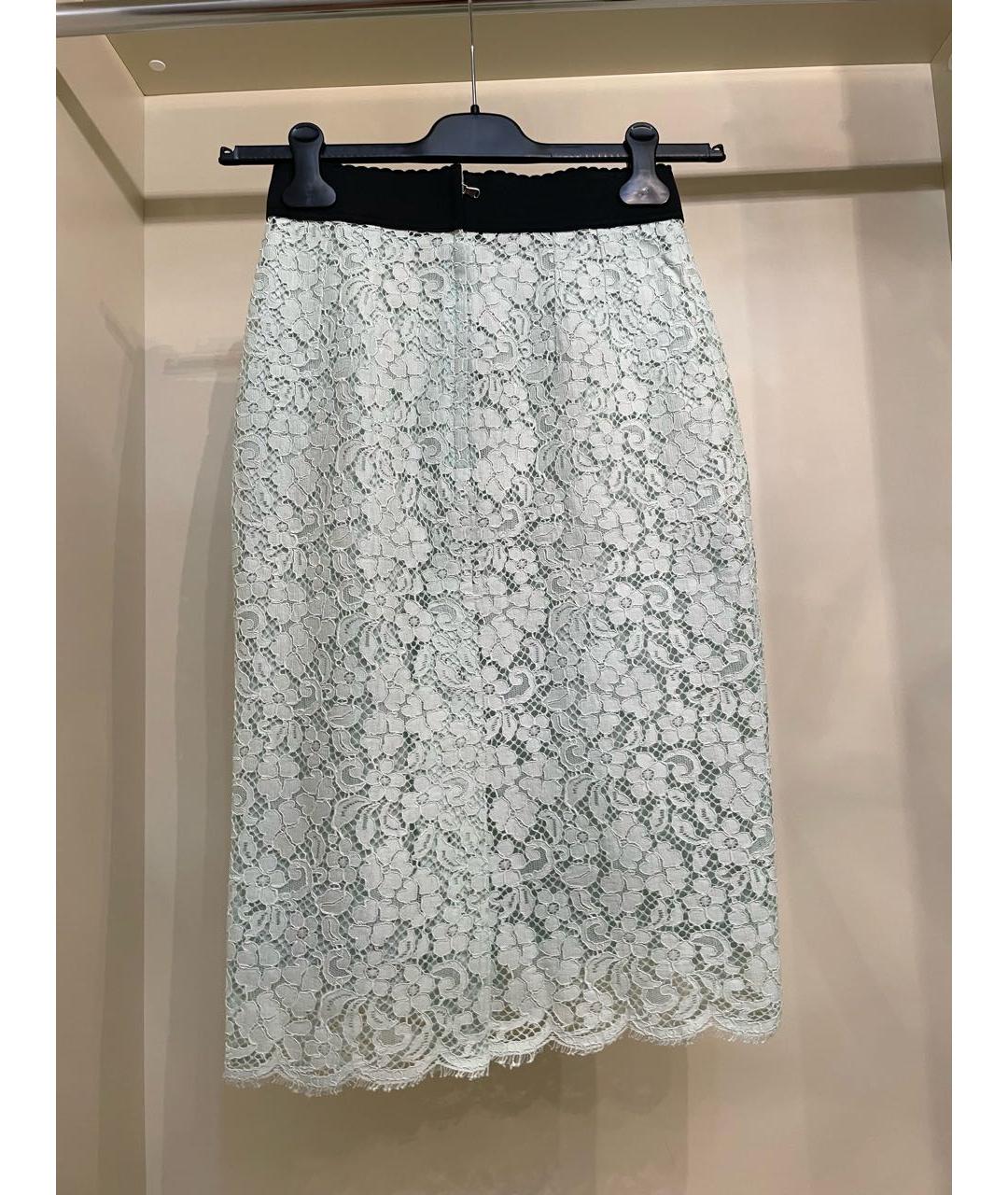 DOLCE&GABBANA Бирюзовая кружевная юбка миди, фото 2