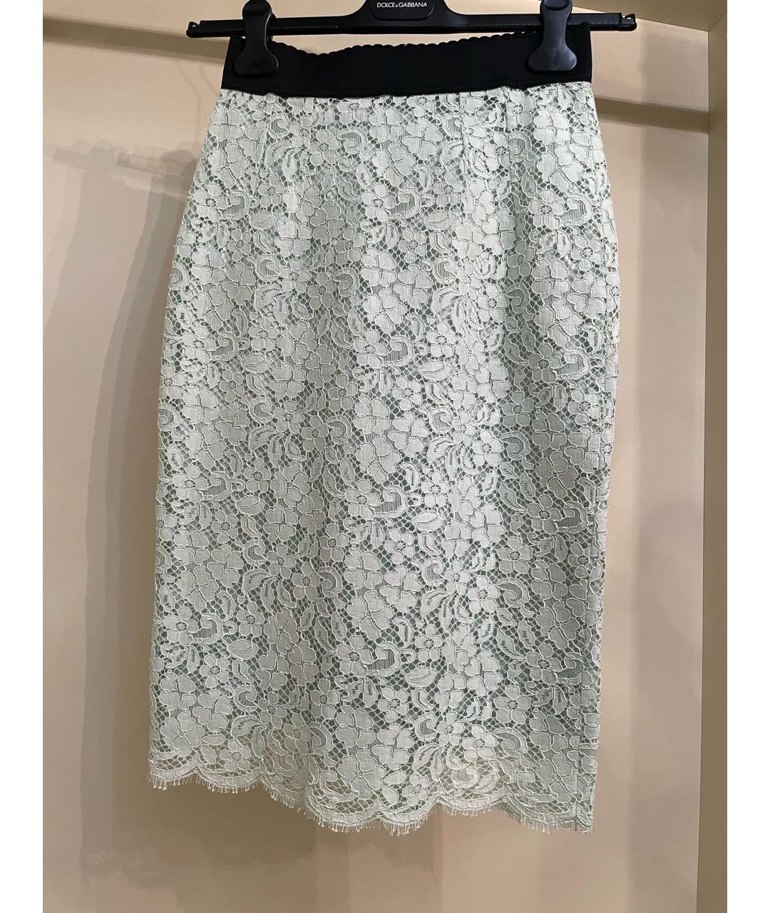 DOLCE&GABBANA Бирюзовая кружевная юбка миди, фото 4