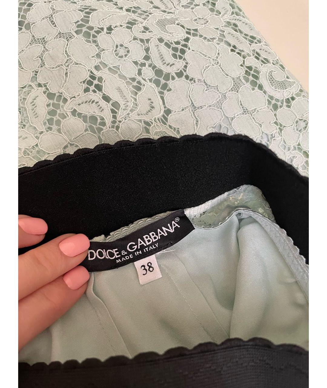 DOLCE&GABBANA Бирюзовая кружевная юбка миди, фото 3