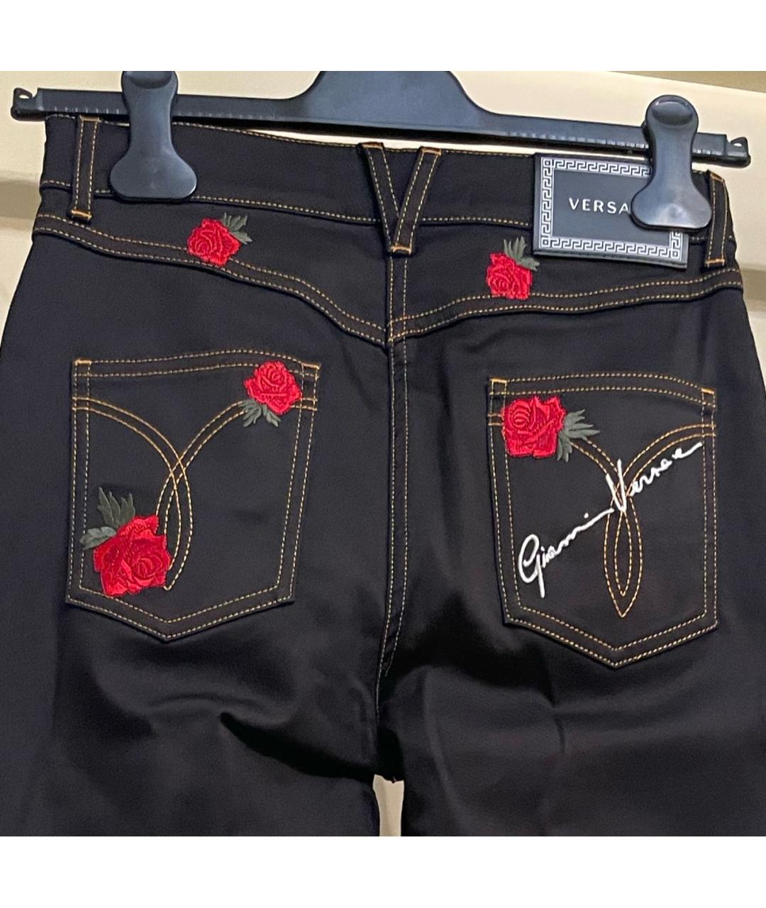 VERSACE Черные хлопко-эластановые прямые джинсы, фото 3