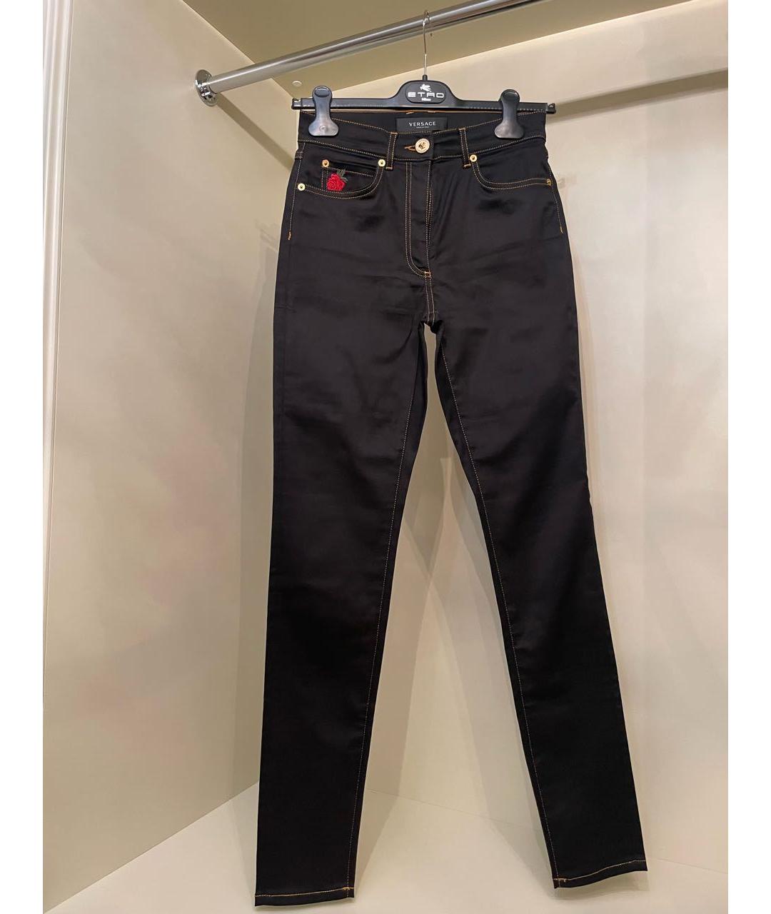 VERSACE Черные хлопко-эластановые прямые джинсы, фото 5