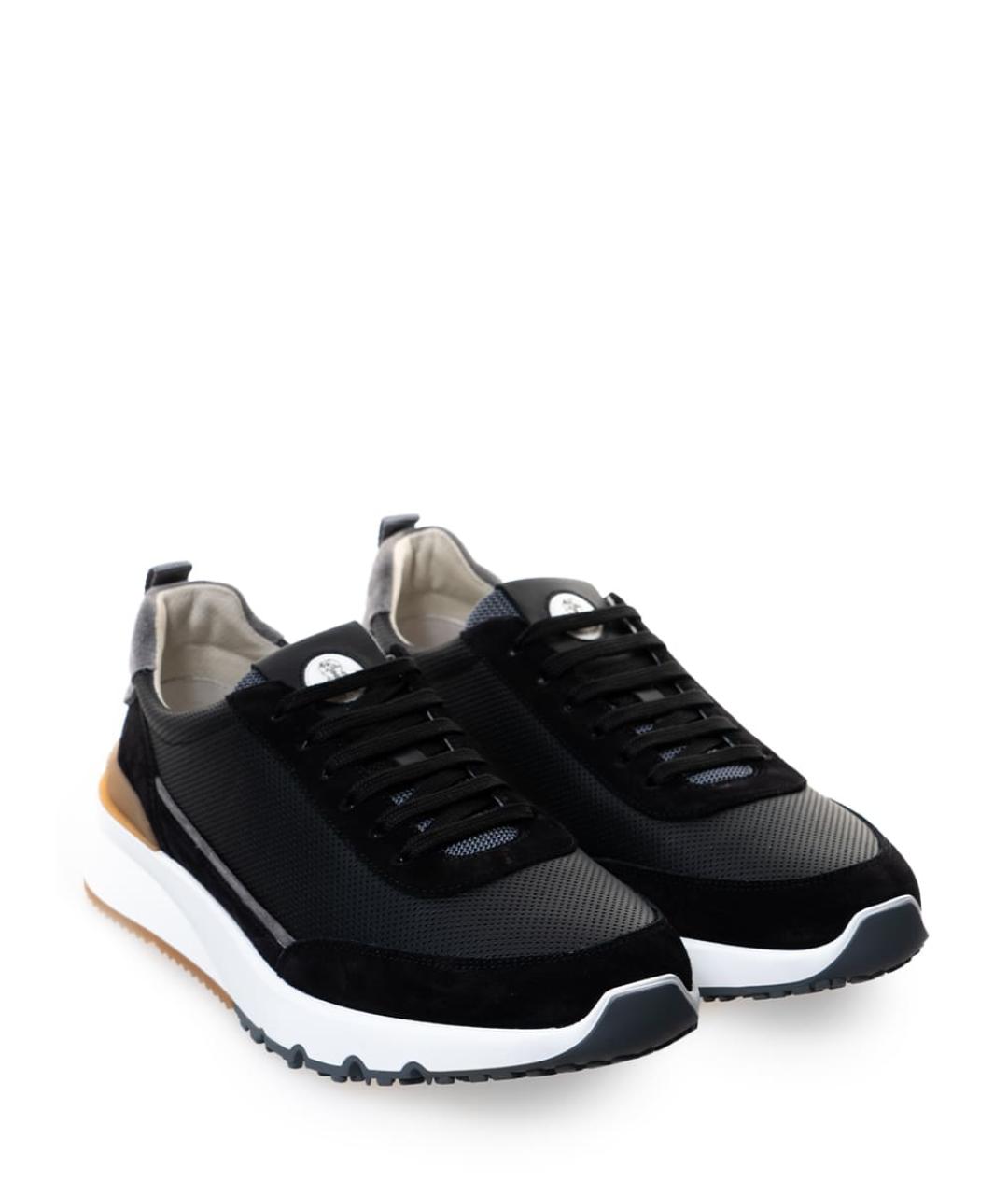 BRUNELLO CUCINELLI Черные кожаные низкие кроссовки / кеды, фото 2