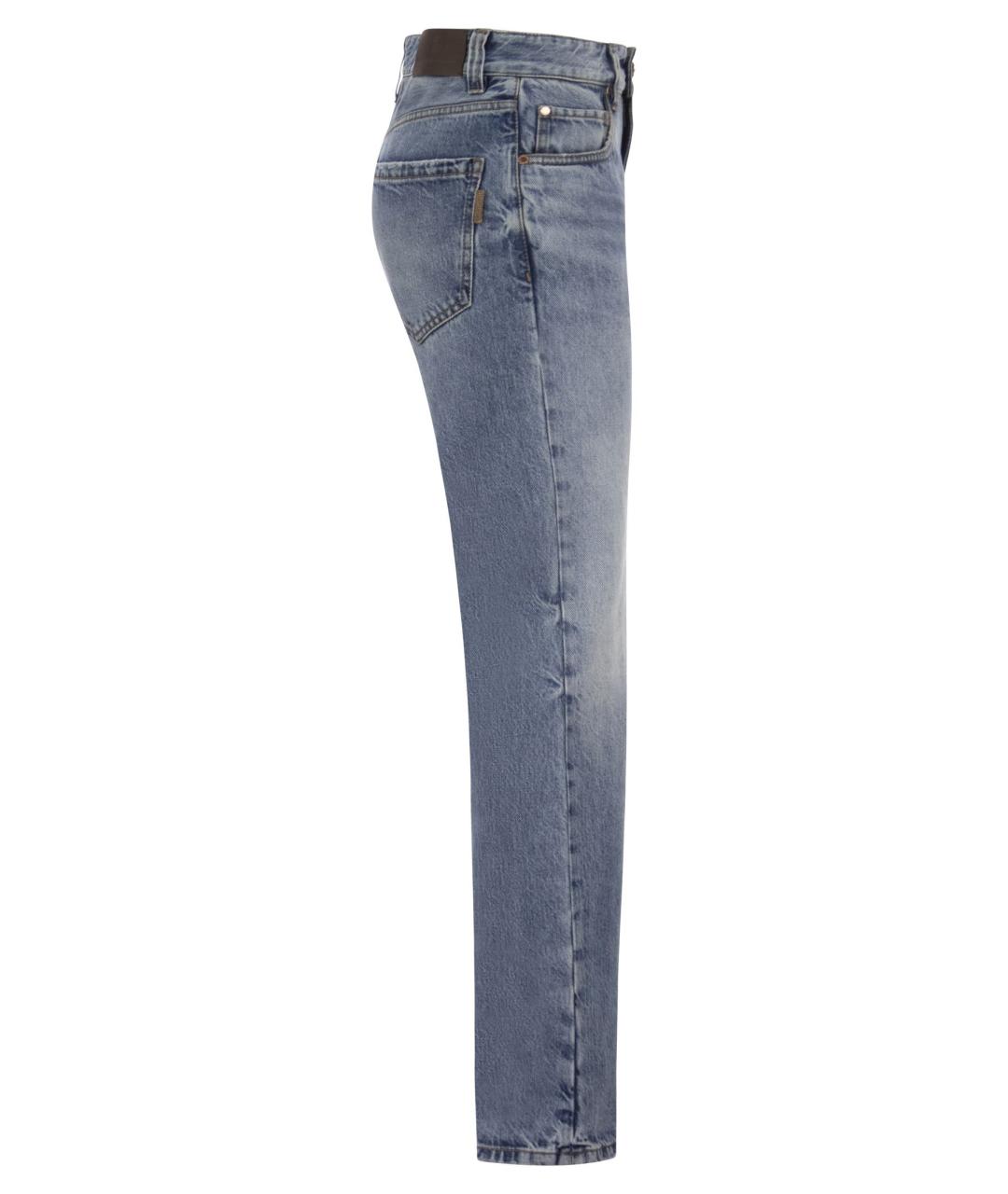 BRUNELLO CUCINELLI Синие хлопковые прямые джинсы, фото 3