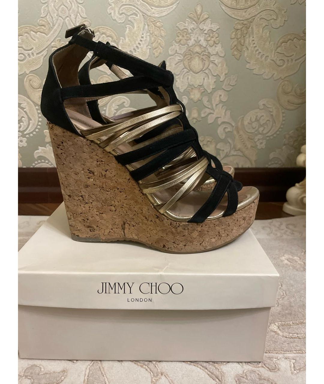 JIMMY CHOO Черные бархатные босоножки, фото 5