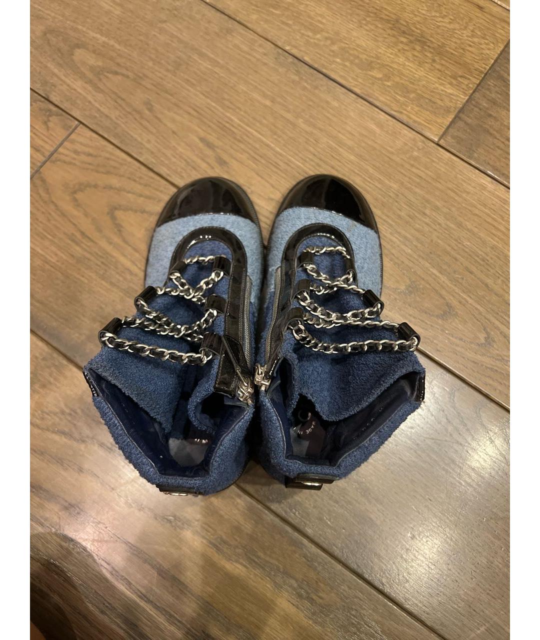 CHANEL PRE-OWNED Голубые текстильные ботинки, фото 3
