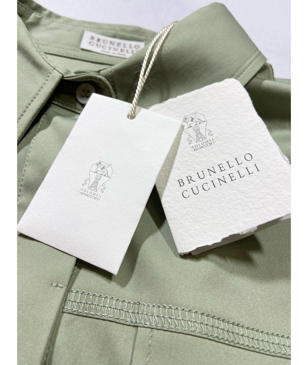 BRUNELLO CUCINELLI Зеленая хлопко-эластановая рубашка, фото 4