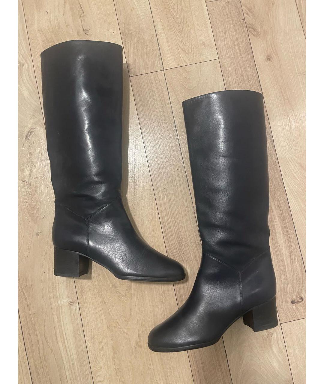 CHANEL Темно-синие кожаные сапоги, фото 3