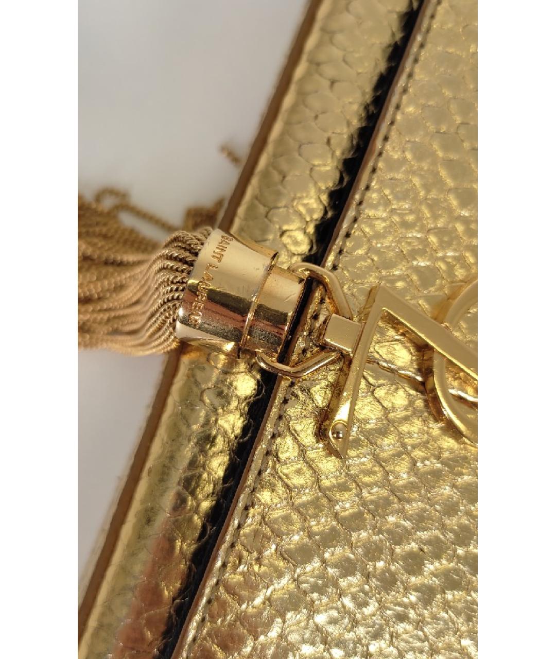 SAINT LAURENT Золотая сумка через плечо из экзотической кожи, фото 6