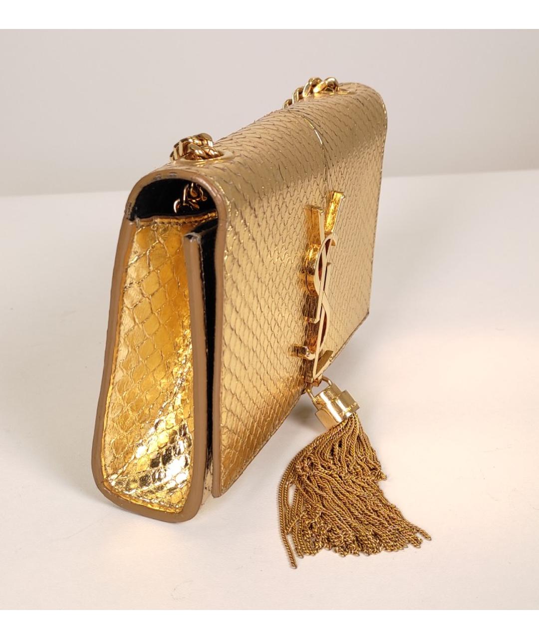 SAINT LAURENT Золотая сумка через плечо из экзотической кожи, фото 3