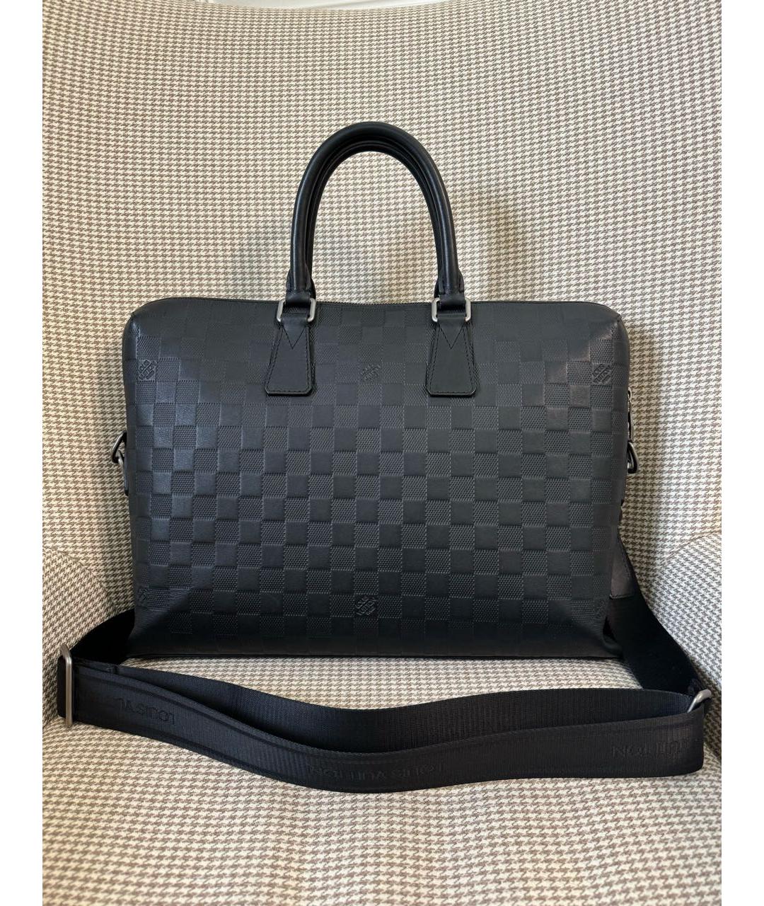 LOUIS VUITTON Черный кожаный портфель, фото 6