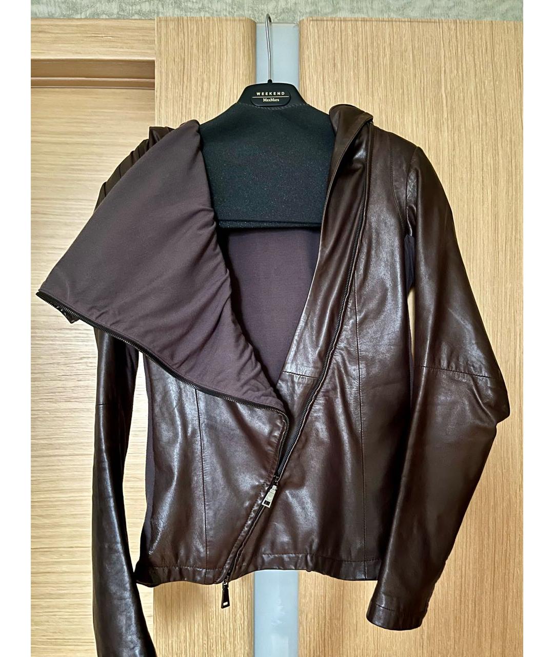 EMPORIO ARMANI Коричневая кожаная куртка, фото 3