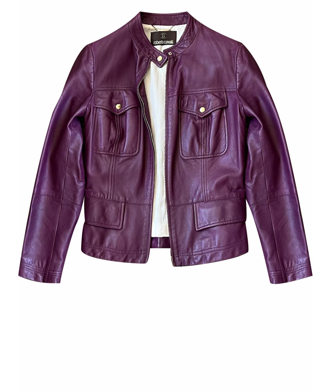 ROBERTO CAVALLI Фиолетовая кожаная куртка, фото 1
